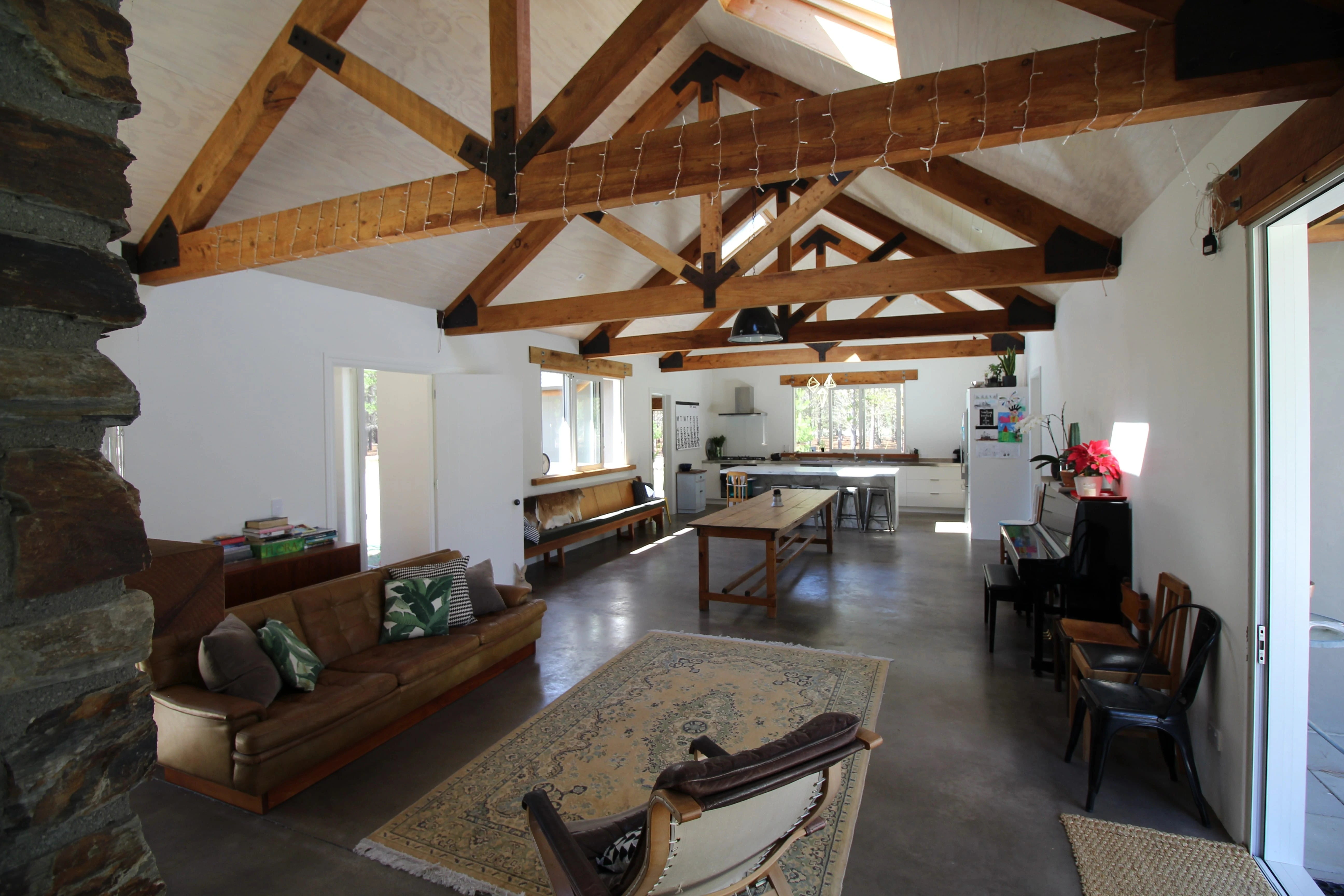 Solid AAC masonry home with exposed Macrocarpa trusses